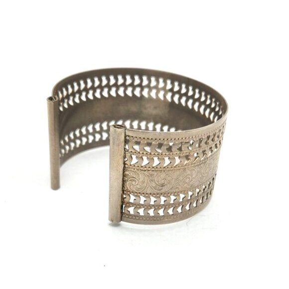Vintage Silver Tone Cuff Etched/Punch Design Bracelet - Picture 3 of 3